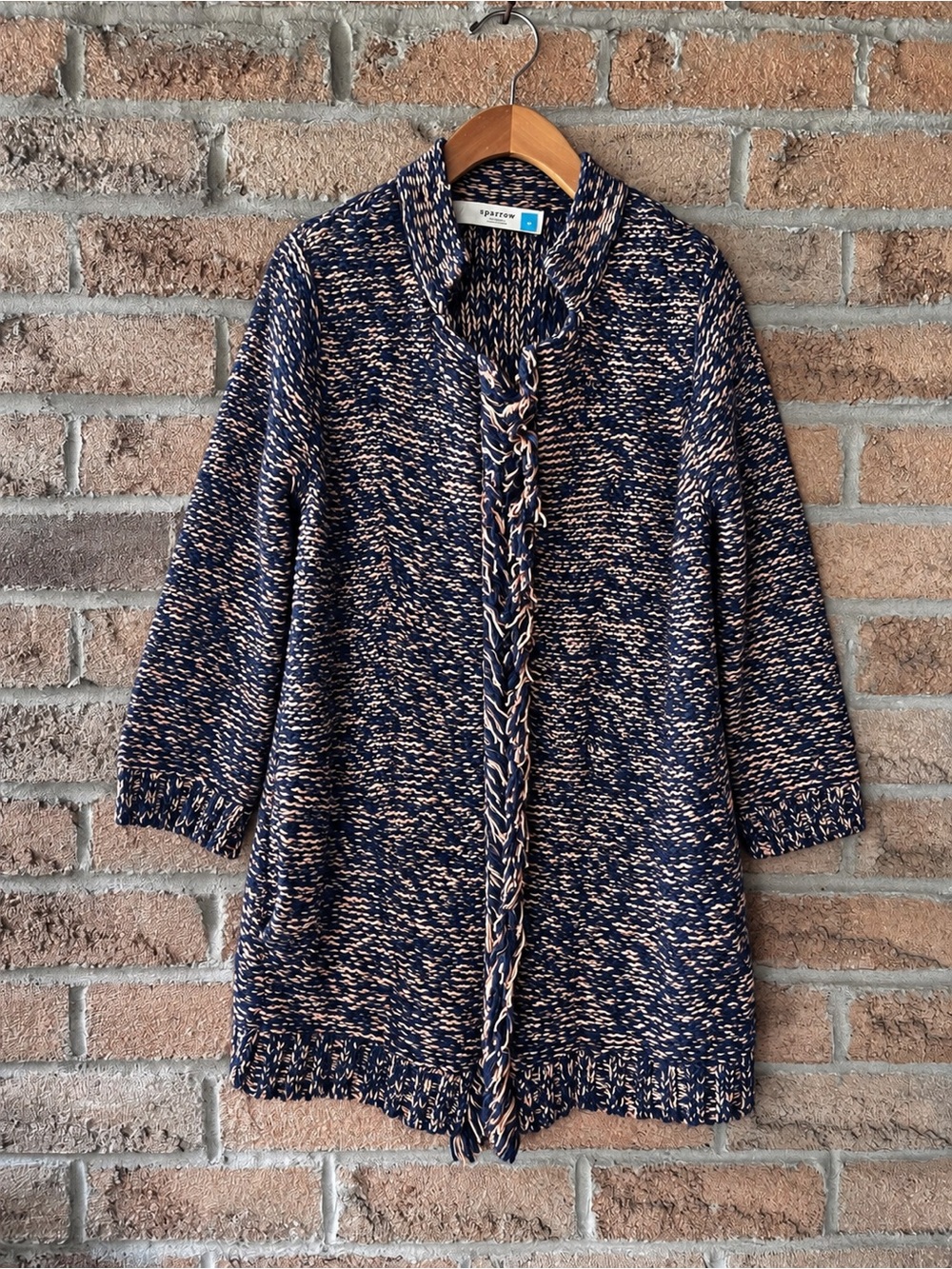 Anthropologie Sparrow Marled Peat Linen Wool Fringe Cardigan Sweater S